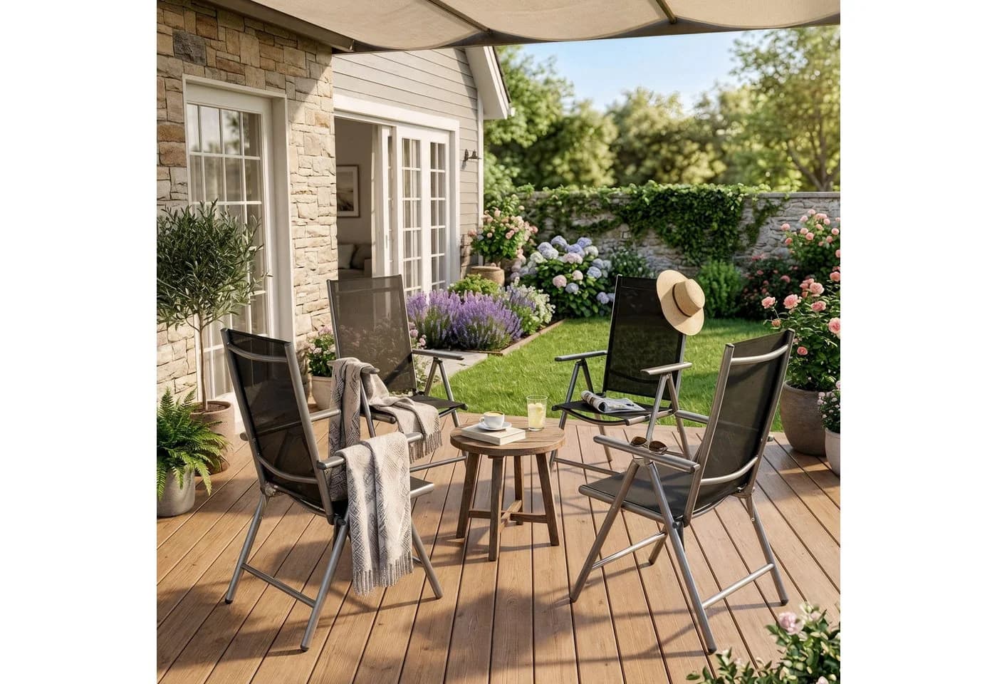 Arebos Klappstuhl Gartenstuhl 4er Set - Dunkelgrau