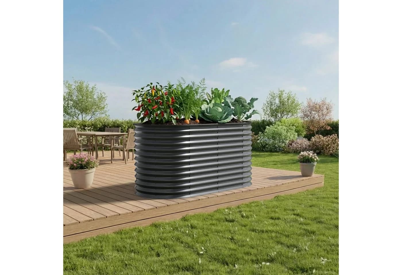 Arebos Hochbeet Metall Oval 160x80x78cm Gartenbeet für Gemüse, Kräuter & Blumen 780L