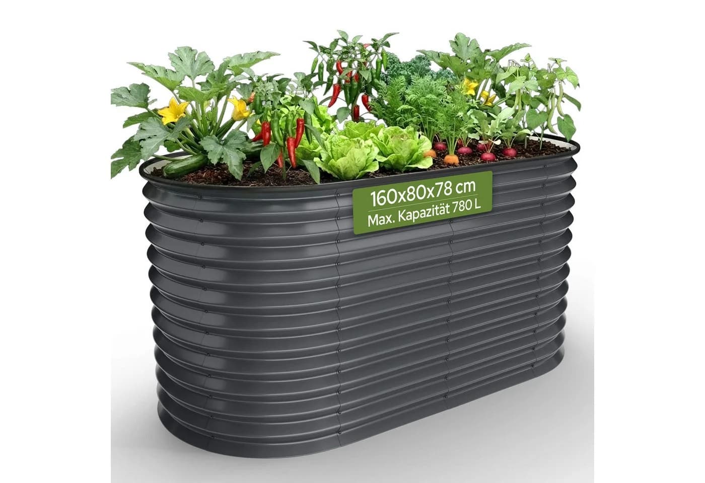 Arebos Hochbeet Metall Oval 160x80x78cm Gartenbeet für Gemüse, Kräuter & Blumen 780L - Bild 2
