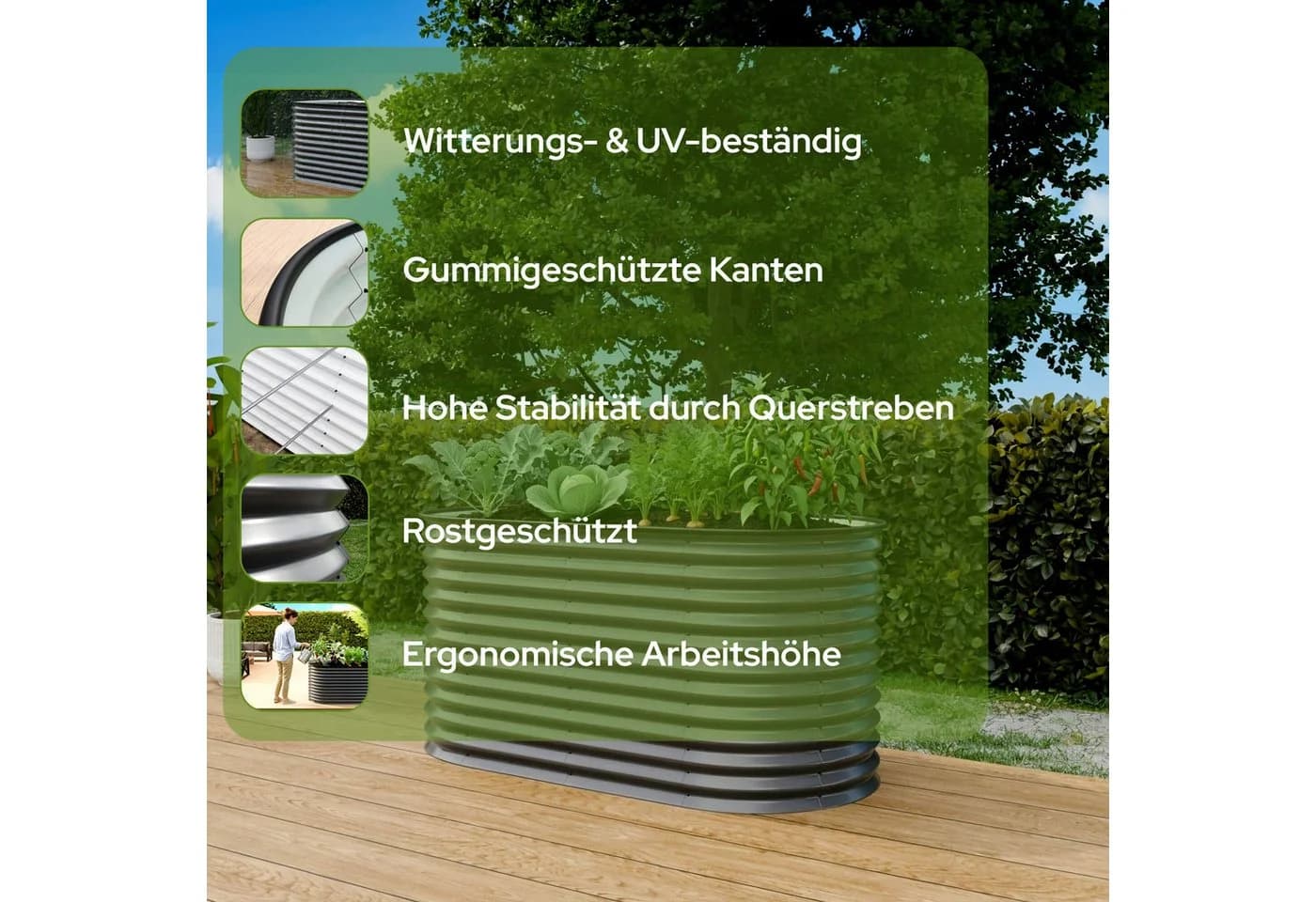 Arebos Hochbeet Metall Oval 160x80x78cm Gartenbeet für Gemüse, Kräuter & Blumen 780L - Bild 3