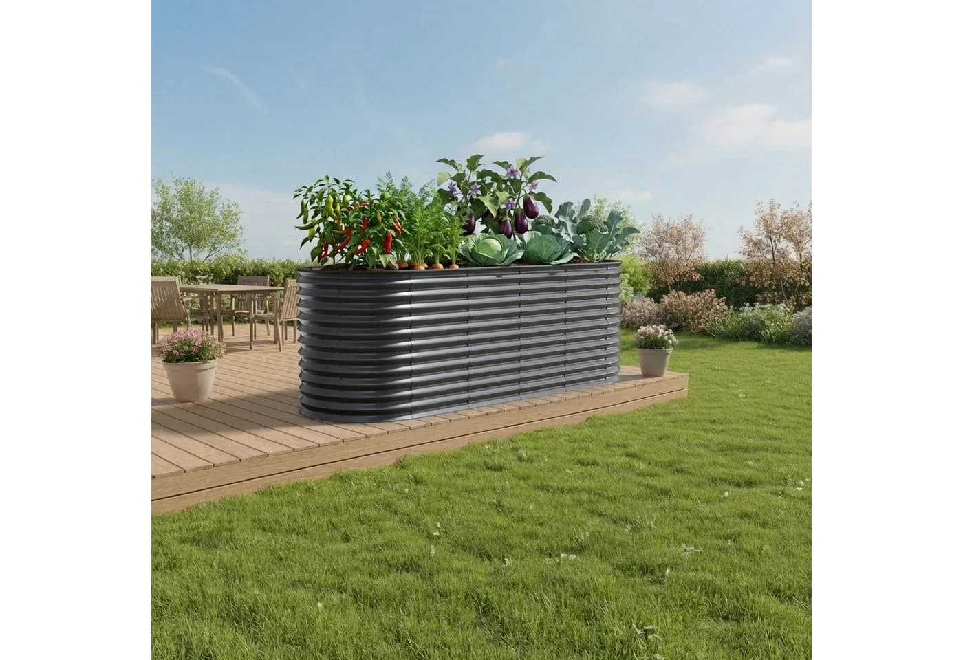 Arebos Hochbeet Metall Oval Anthrazit 240x80x78cm