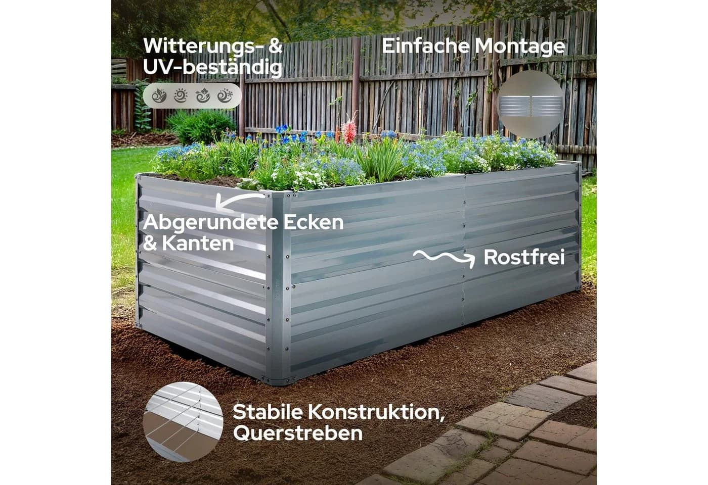AREBOS Hochbeet 180x90x59 cm Galvanisierter Stahl Anthrazit - Bild 3