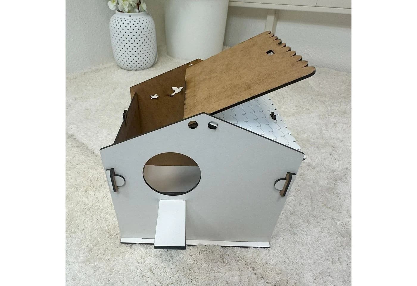 Jungengel Vogelhaus Nistkasten Stecksystem Holz Weiß - Bild 3