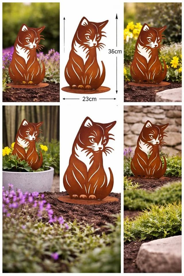 Ferrum Art Design Gartenfigur Katzenmutter Edelrost Metall - Bild 3