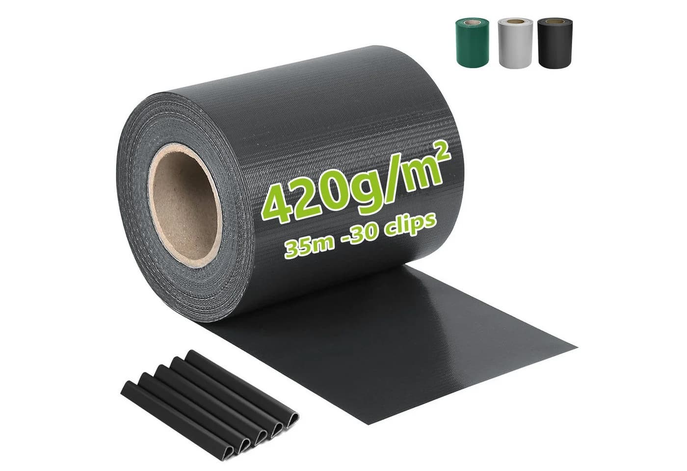 Ribelli Sichtschutzstreifen PVC Anthrazit Grau Grün 35m x 19cm mit 30 Clips - Bild 2