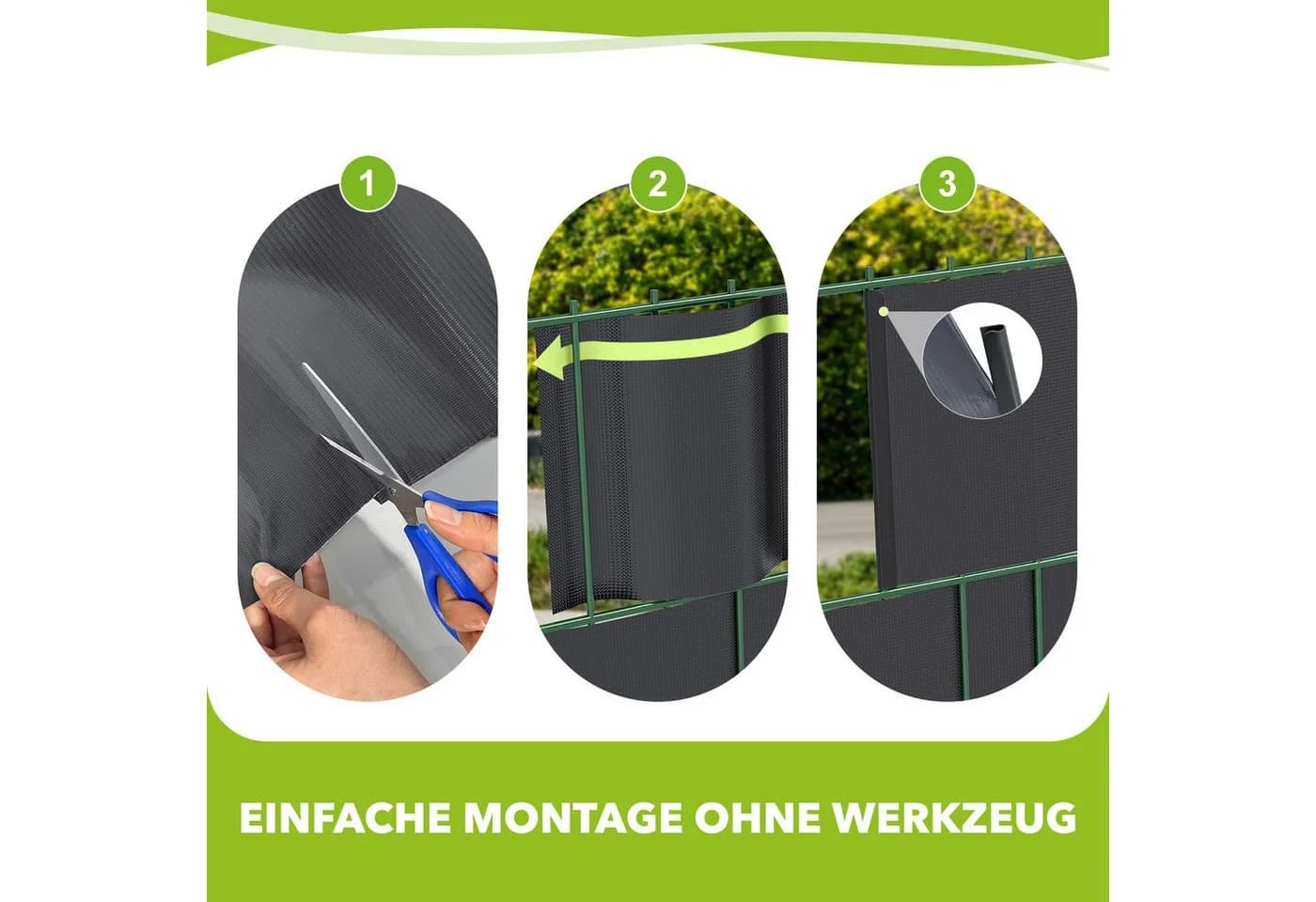 Ribelli Sichtschutzstreifen PVC Anthrazit Grau Grün 35m x 19cm mit 30 Clips - Bild 3