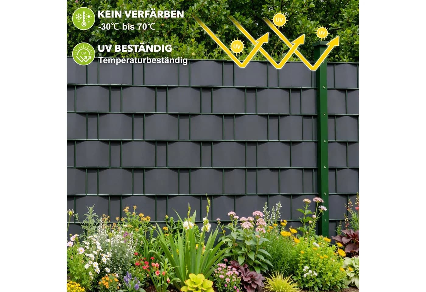 Ribelli Sichtschutzstreifen PVC Anthrazit Grau Grün 35m x 19cm mit 30 Clips - Bild 5