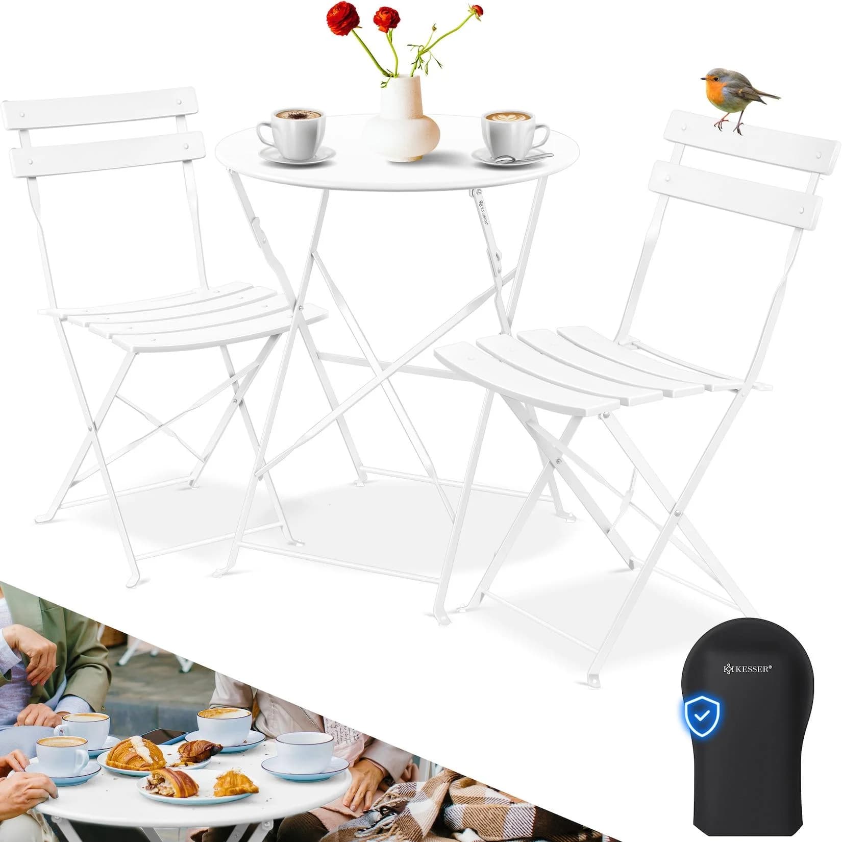 KESSER Bistroset 3-teilig mit klappbaren Stühlen Schwarz Metall