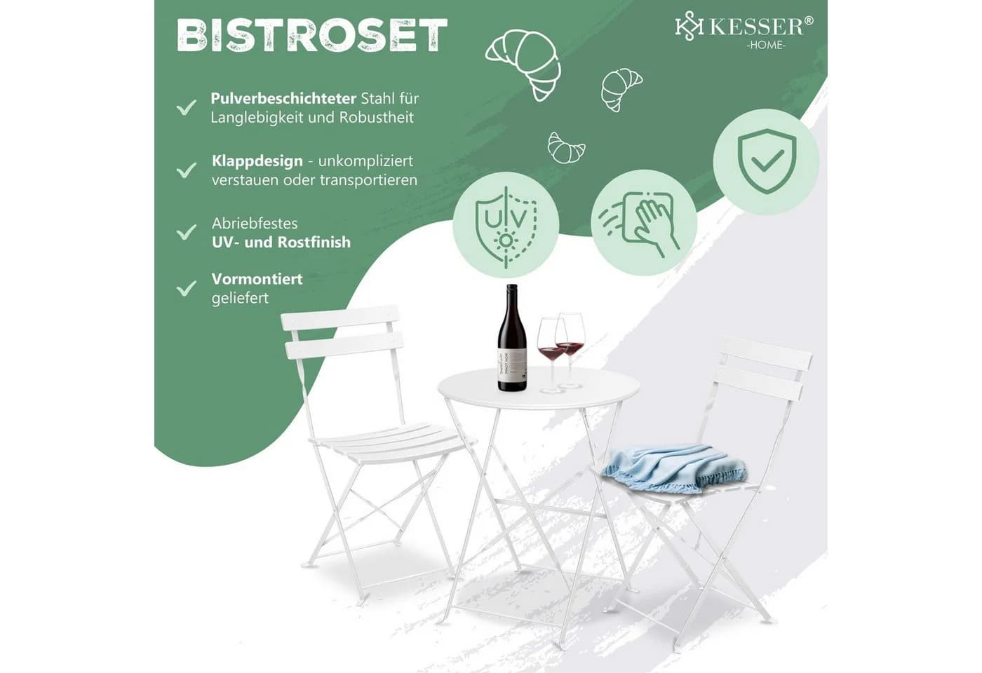 KESSER Bistroset 3-teilig mit klappbaren Stühlen Schwarz Metall - Bild 2