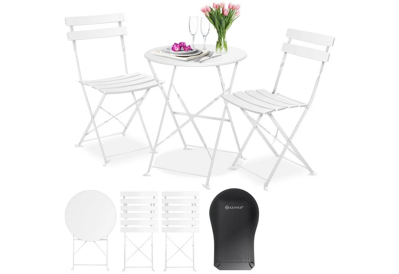 KESSER Bistroset 3-teilig mit klappbaren Stühlen Schwarz Metall - Bild 3