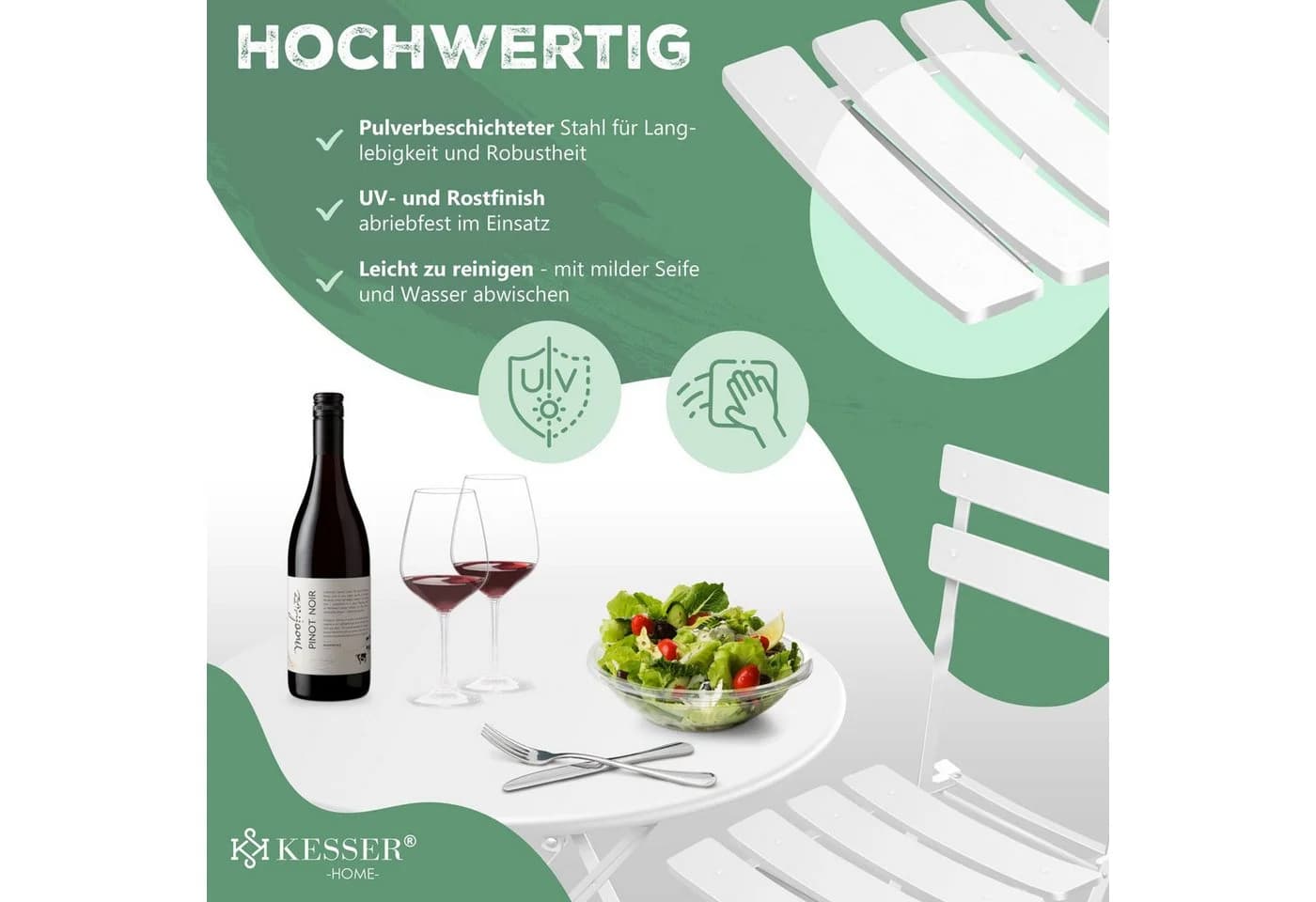 KESSER Bistroset 3-teilig mit klappbaren Stühlen Schwarz Metall - Bild 5