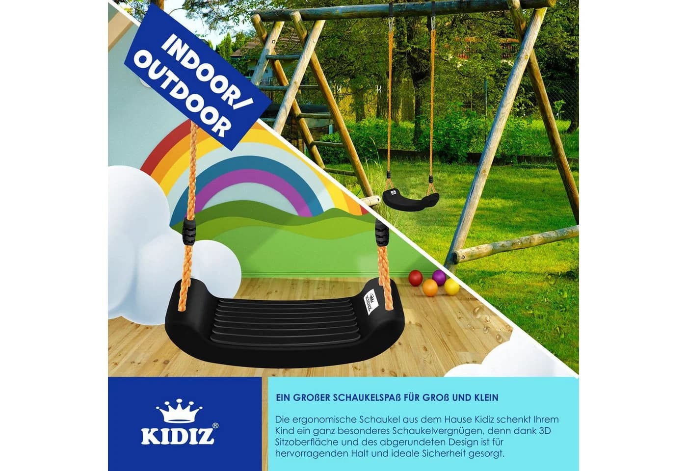 KIDIZ Kinderschaukel Set Höhenverstellbar Schwarz Rutschfest - Bild 5