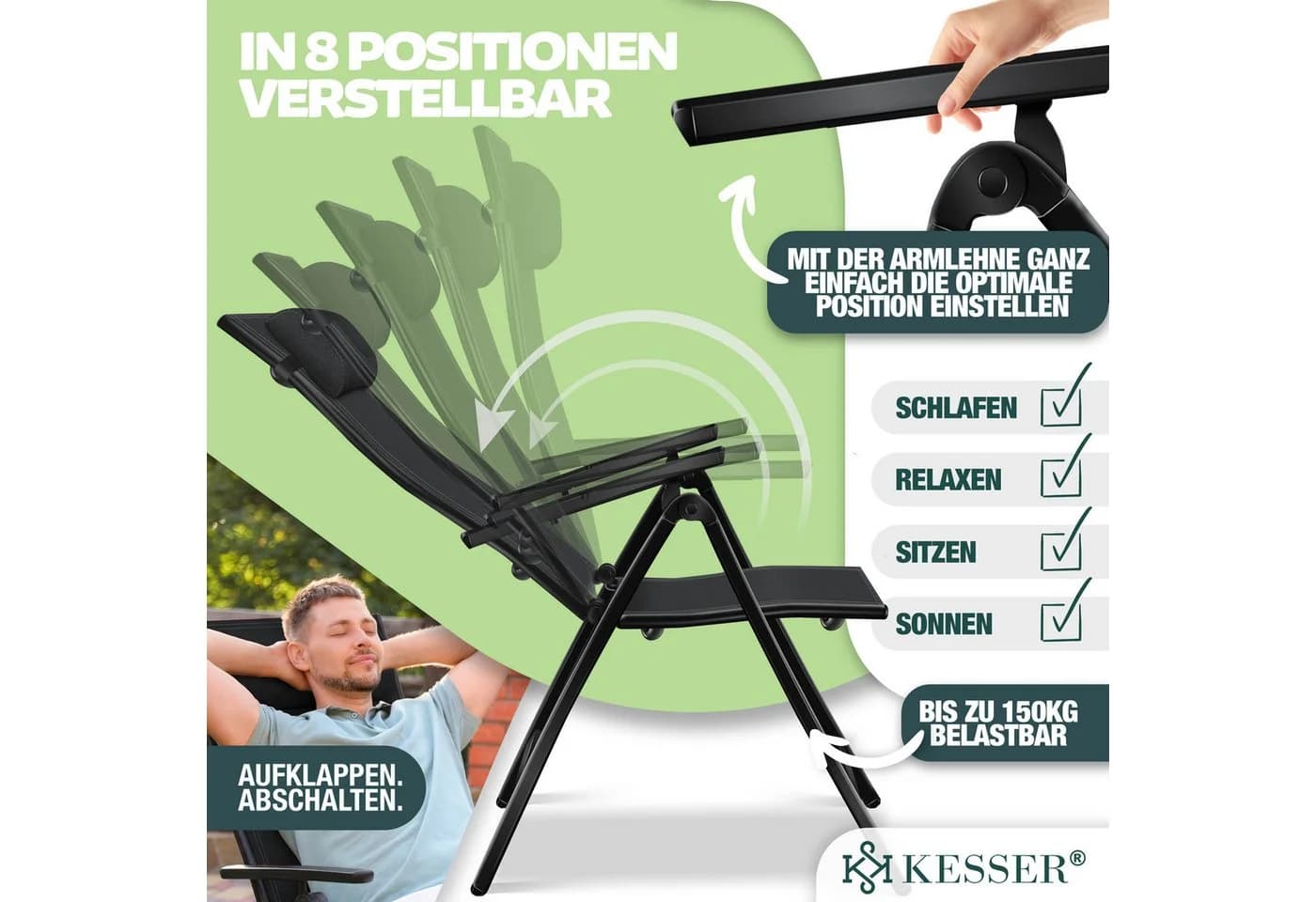 KESSER Gartenstuhl 2er Set Aluminium Hochlehner Klappstuhl mit Kopfkissen - Bild 4