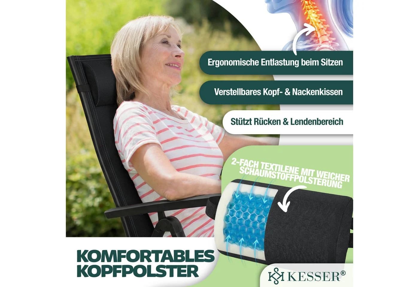 KESSER Gartenstuhl 2er Set Aluminium Hochlehner Klappstuhl mit Kopfkissen - Bild 5