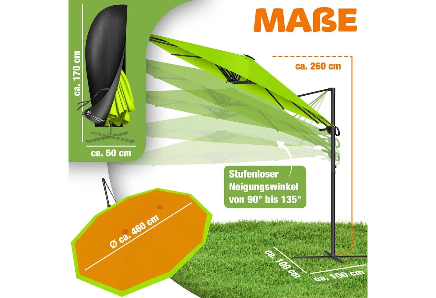 KESSER® Doppelsonnenschirm 4,6m x 2,7m Ampelschirm - Bild 2