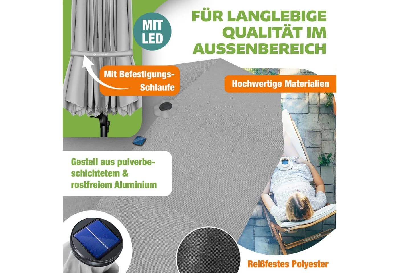 Neigbarer und kippbarer Sonnenschirm aus Aluminium - Bild 3
