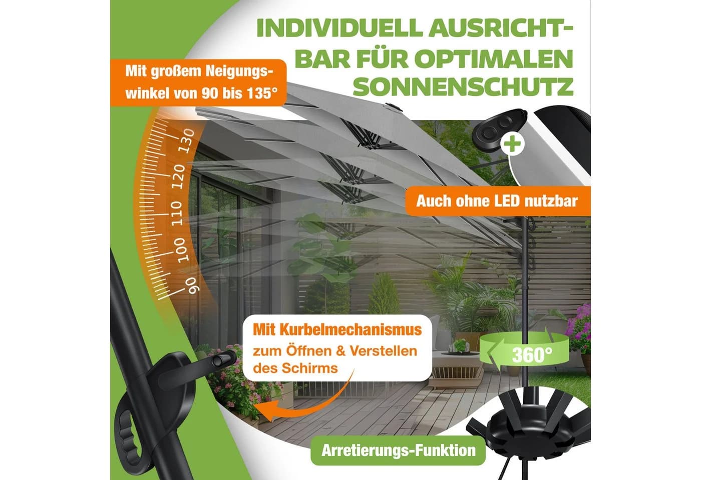 Neigbarer und kippbarer Sonnenschirm aus Aluminium - Bild 5