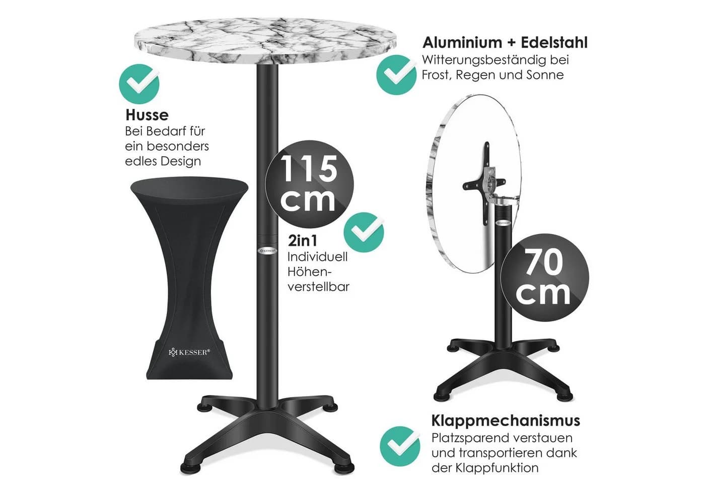 KESSER® 2in1 Stehtisch klappbar Bistrotisch Aluminium Edelstahlplatte höhenverstellbar - Bild 5