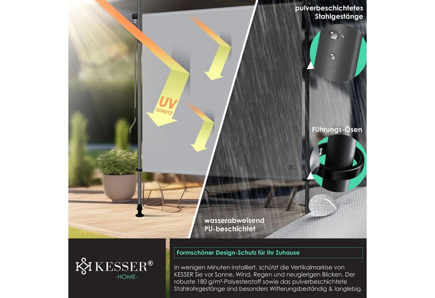 KESSER Senkrechtmarkise Grau Vertikal mit Handkurbel - Bild 3