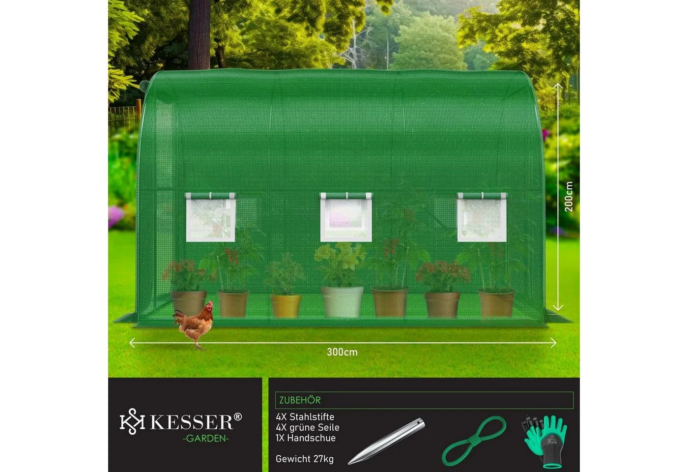KESSER® Folien-Gewächshaus Stabil mit Fenstern und Moskitonetz - Bild 2