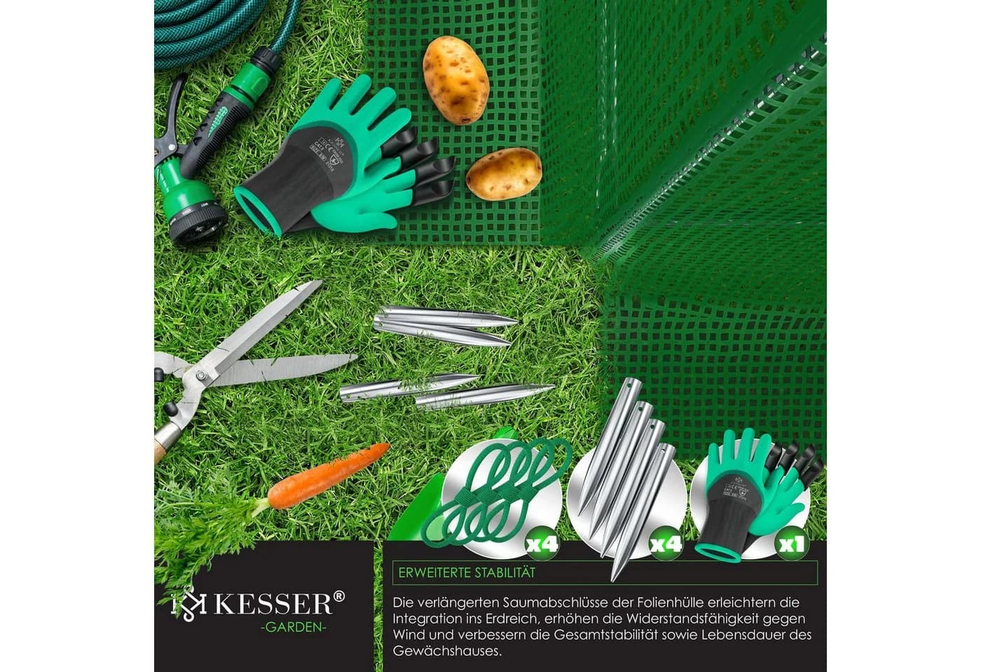 KESSER® Folien-Gewächshaus Stabil mit Fenstern und Moskitonetz - Bild 4