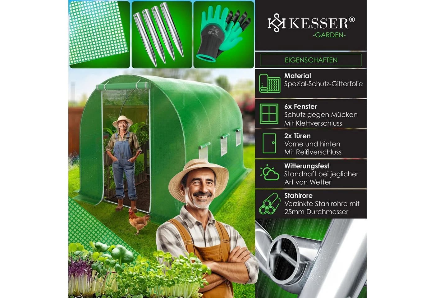 KESSER® Folien-Gewächshaus Stabil mit Fenstern und Moskitonetz - Bild 5