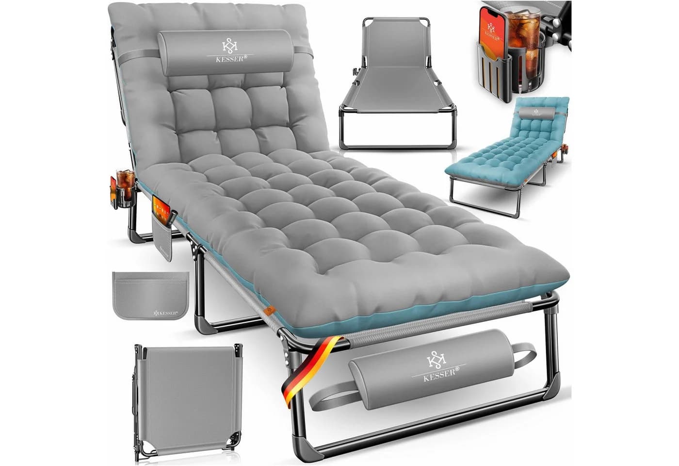 KESSER Campingliege Klappbar Grau/Blau mit Kissen - Bild 2