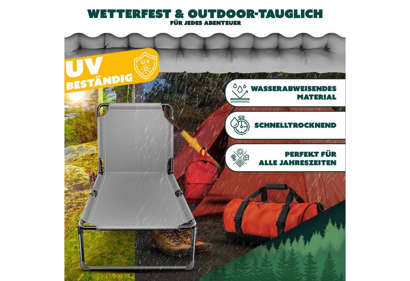 KESSER Campingliege Klappbar Grau/Blau mit Kissen - Bild 4