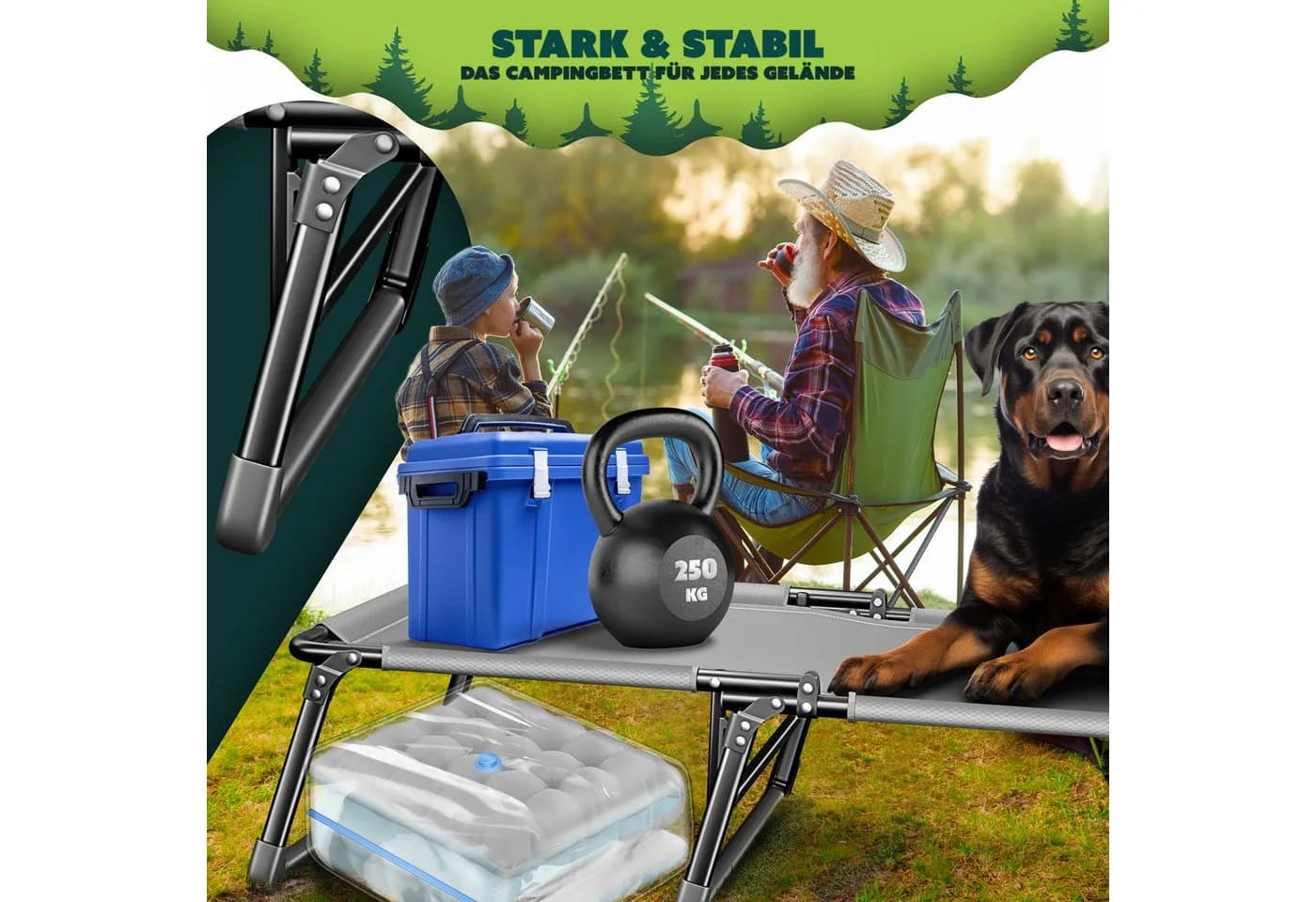 KESSER Campingliege Klappbar Grau/Blau mit Kissen - Bild 5