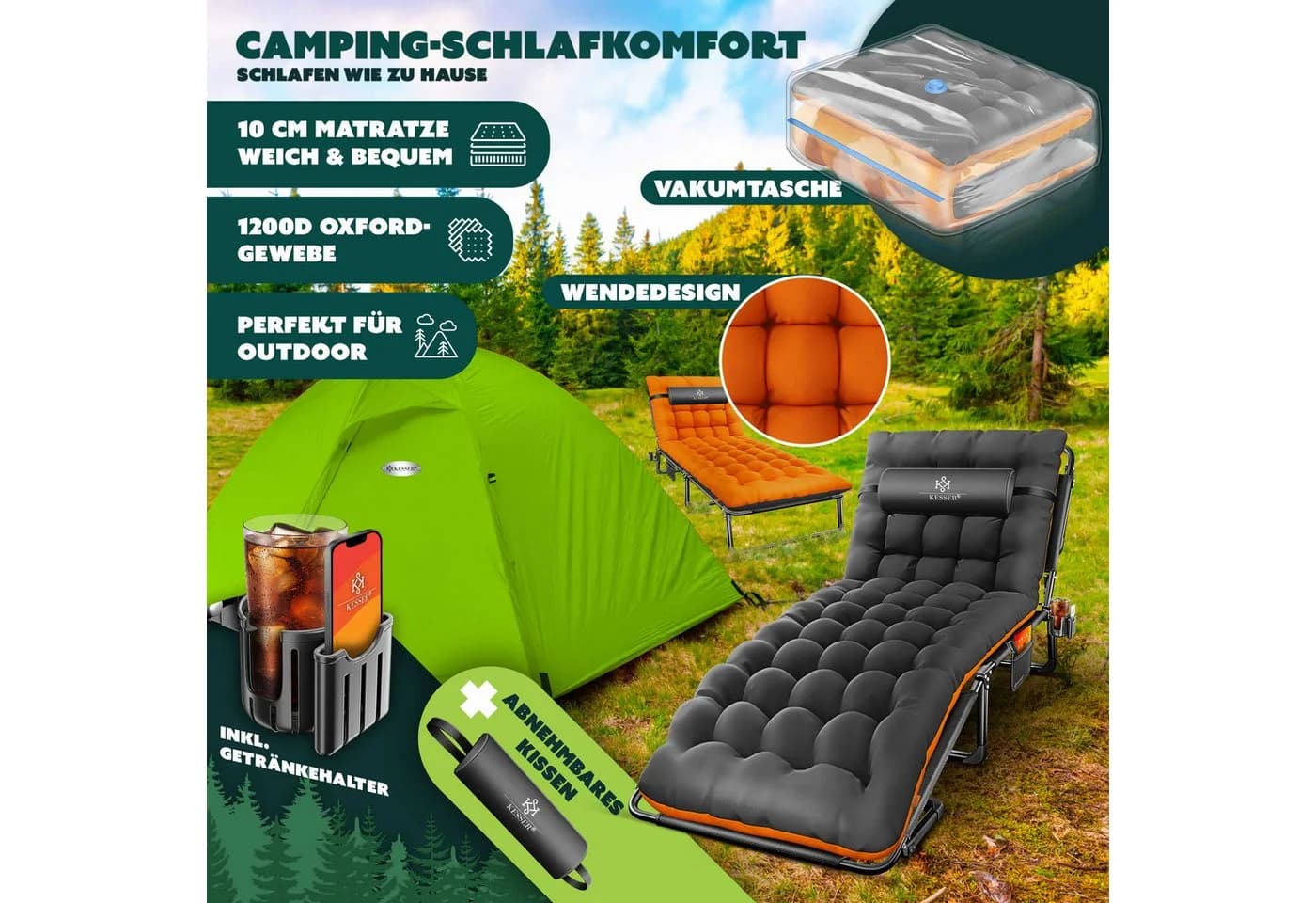 KESSER Campingliege Klappbar Mit Nackenkissen 250 kg Belastbar