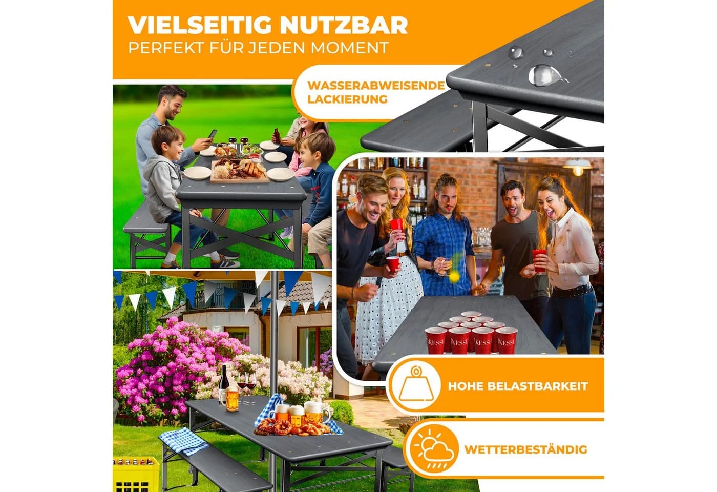 KESSER Bierzeltgarnitur 3-teilig Klappbar 2x Bierbank 1x Biertisch - Bild 4