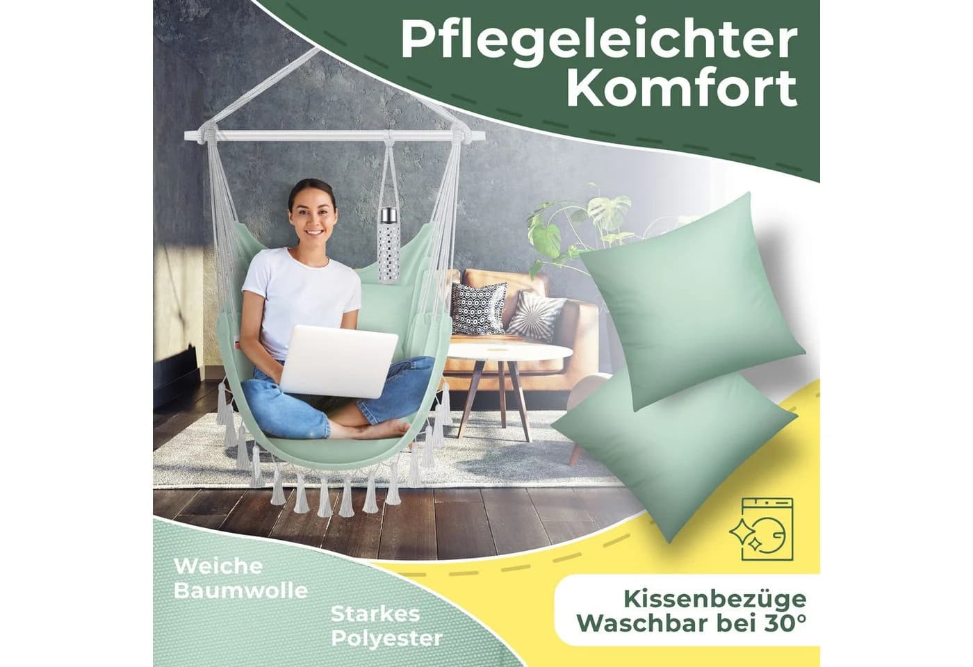 KESSER Hängesessel mit Kissen, Getränkehalter & Bücherfach bis 150kg - Bild 4