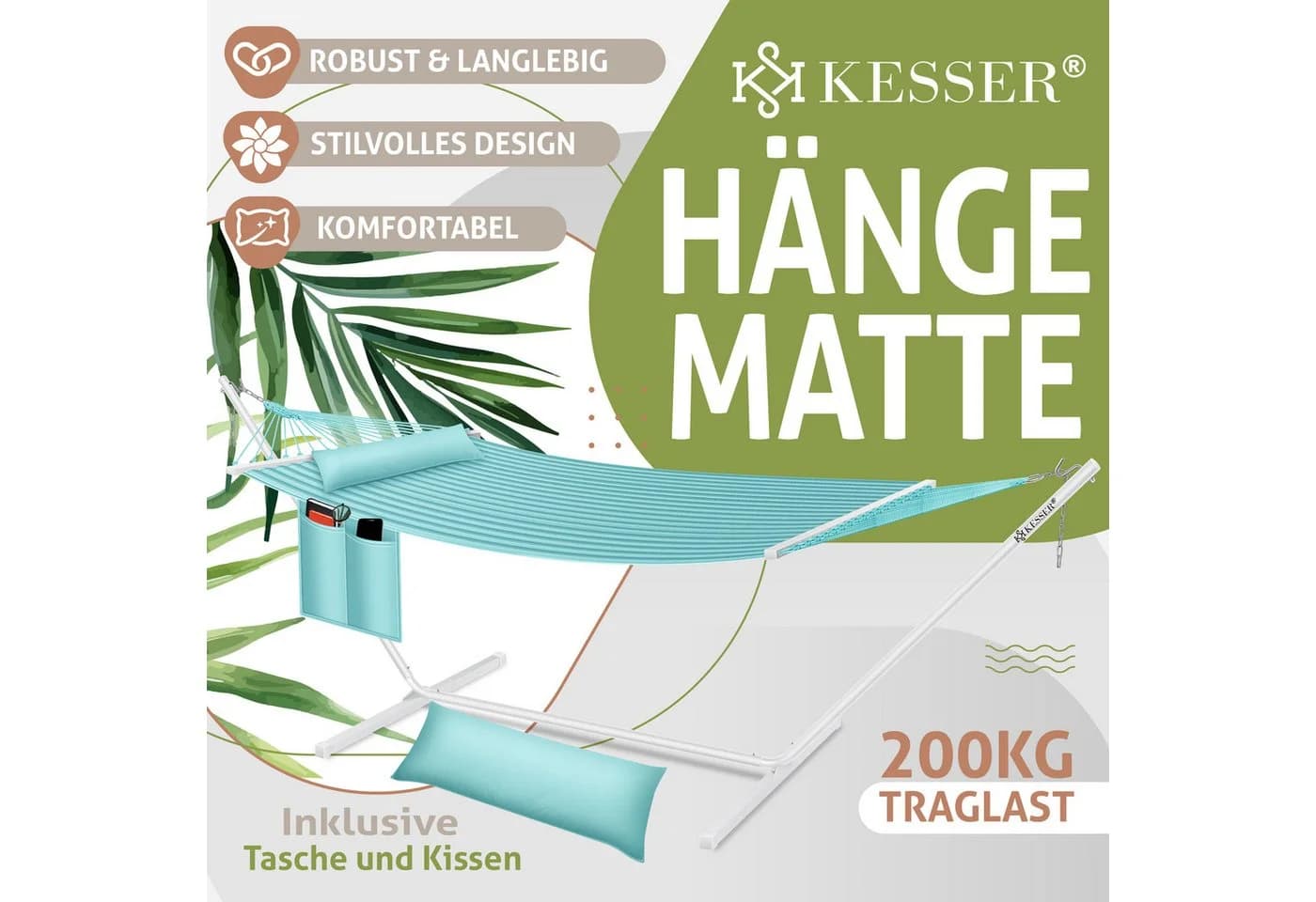 KESSER Hängematte HILL mit Gestell, Doppelhängematte Grau/Blau