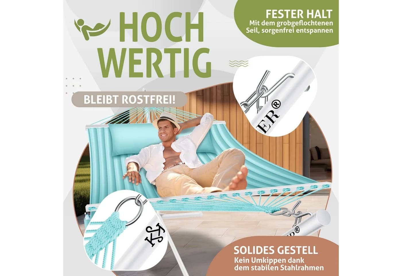 KESSER Hängematte HILL mit Gestell, Doppelhängematte Grau/Blau - Bild 4