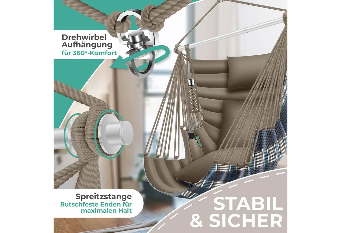 KESSER Hängesessel Haiti 150kg Traglast Braun Indoor Outdoor - Bild 3