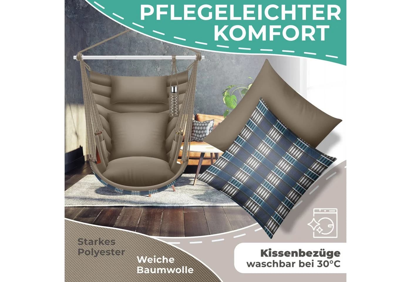 KESSER Hängesessel Haiti 150kg Traglast Braun Indoor Outdoor - Bild 4