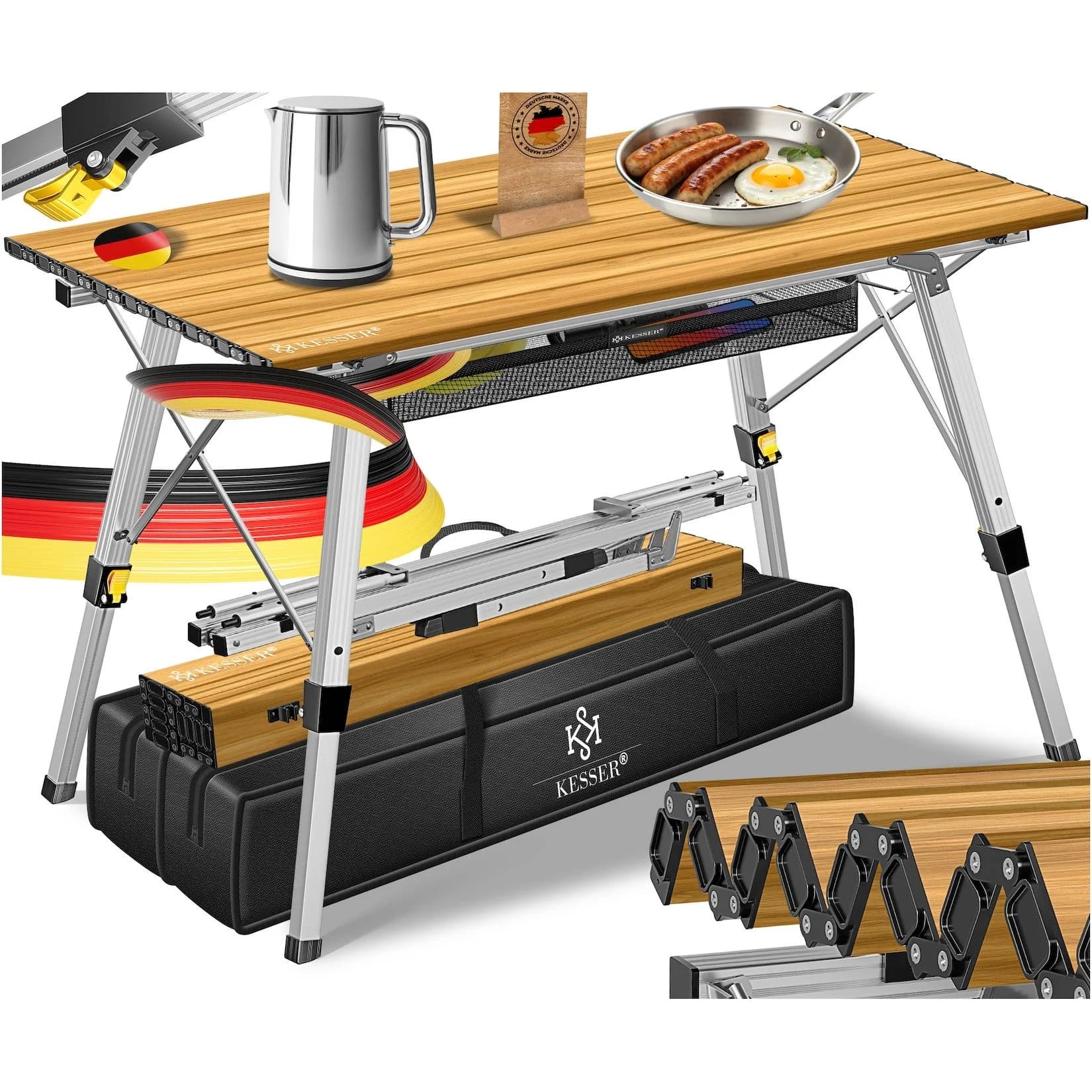 KESSER Campingtisch Faltbar Höhenverstellbar Aluminium Braun