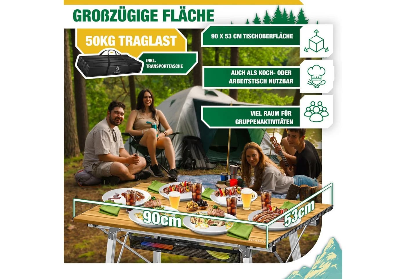 KESSER Campingtisch Faltbar Höhenverstellbar Aluminium Braun - Bild 2
