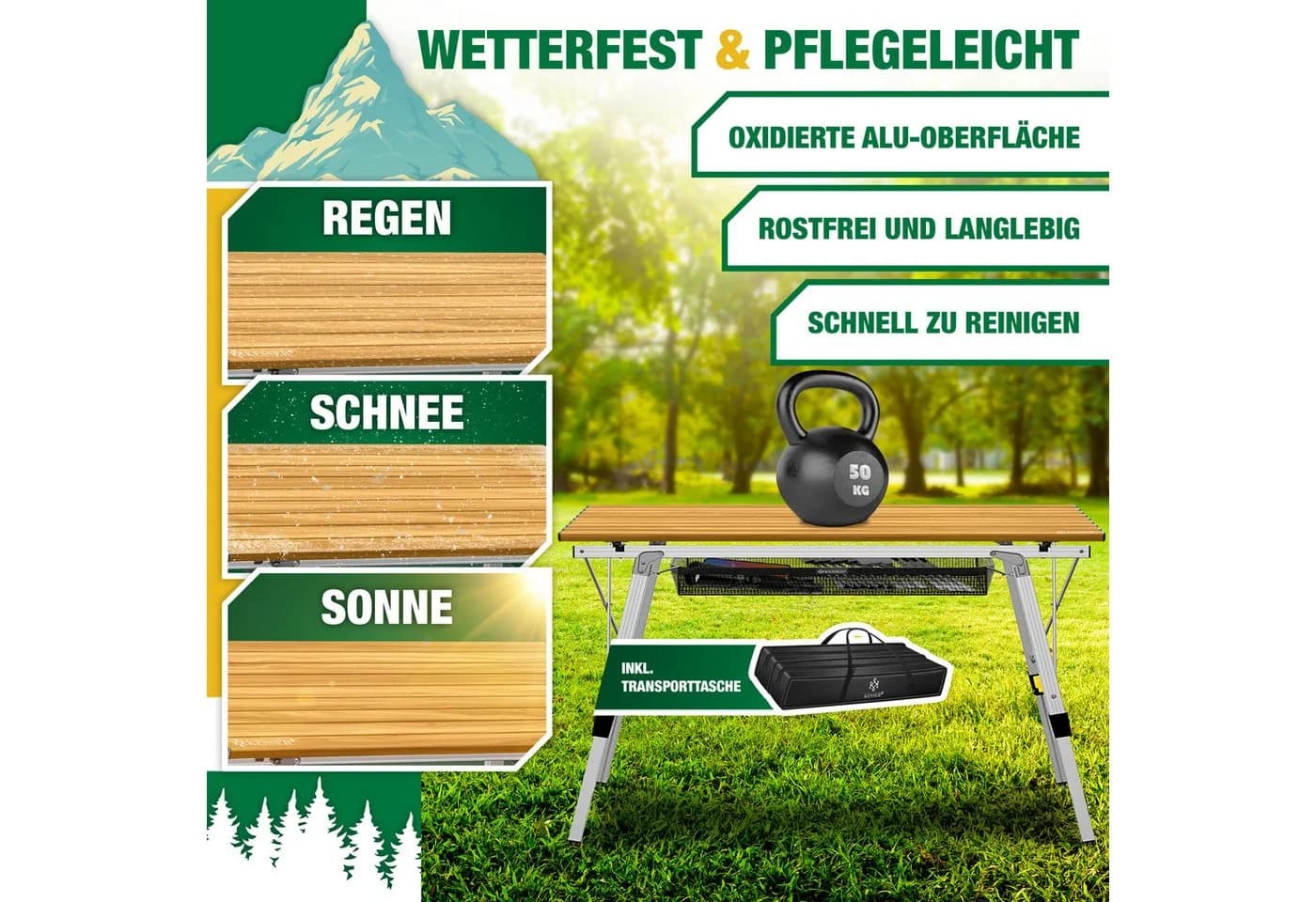 KESSER Campingtisch Faltbar Höhenverstellbar Aluminium Braun - Bild 5