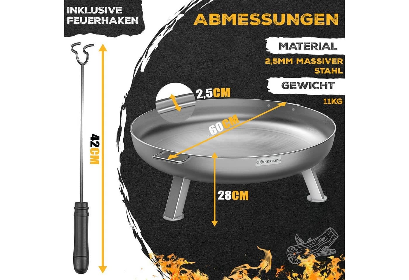 KESSER Feuerschale mit Wasserablauf und Feuerhaken - Bild 3
