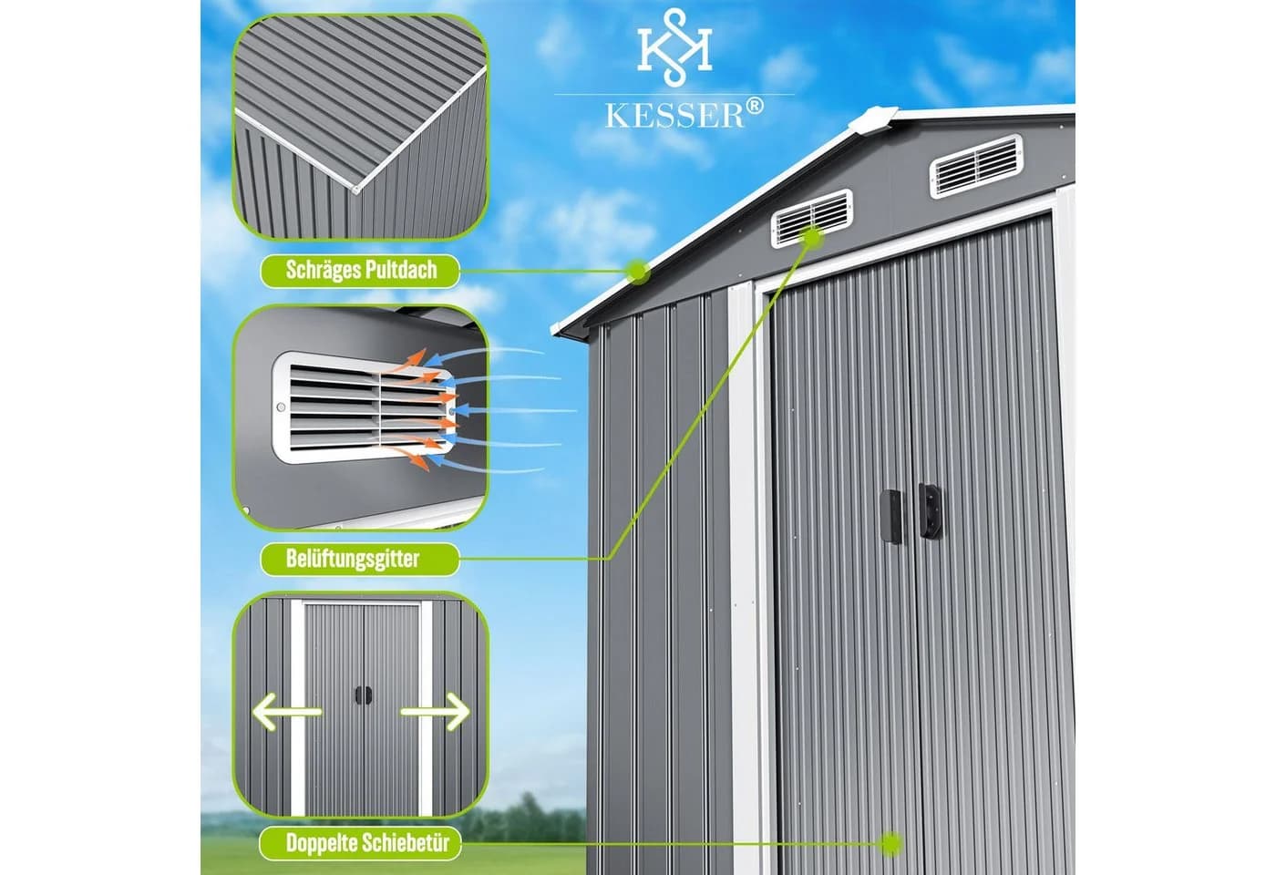 KESSER® XL Metall Gerätehaus 4,2m³ mit Fundament inkl. Arbeitshandschuhe - Bild 2