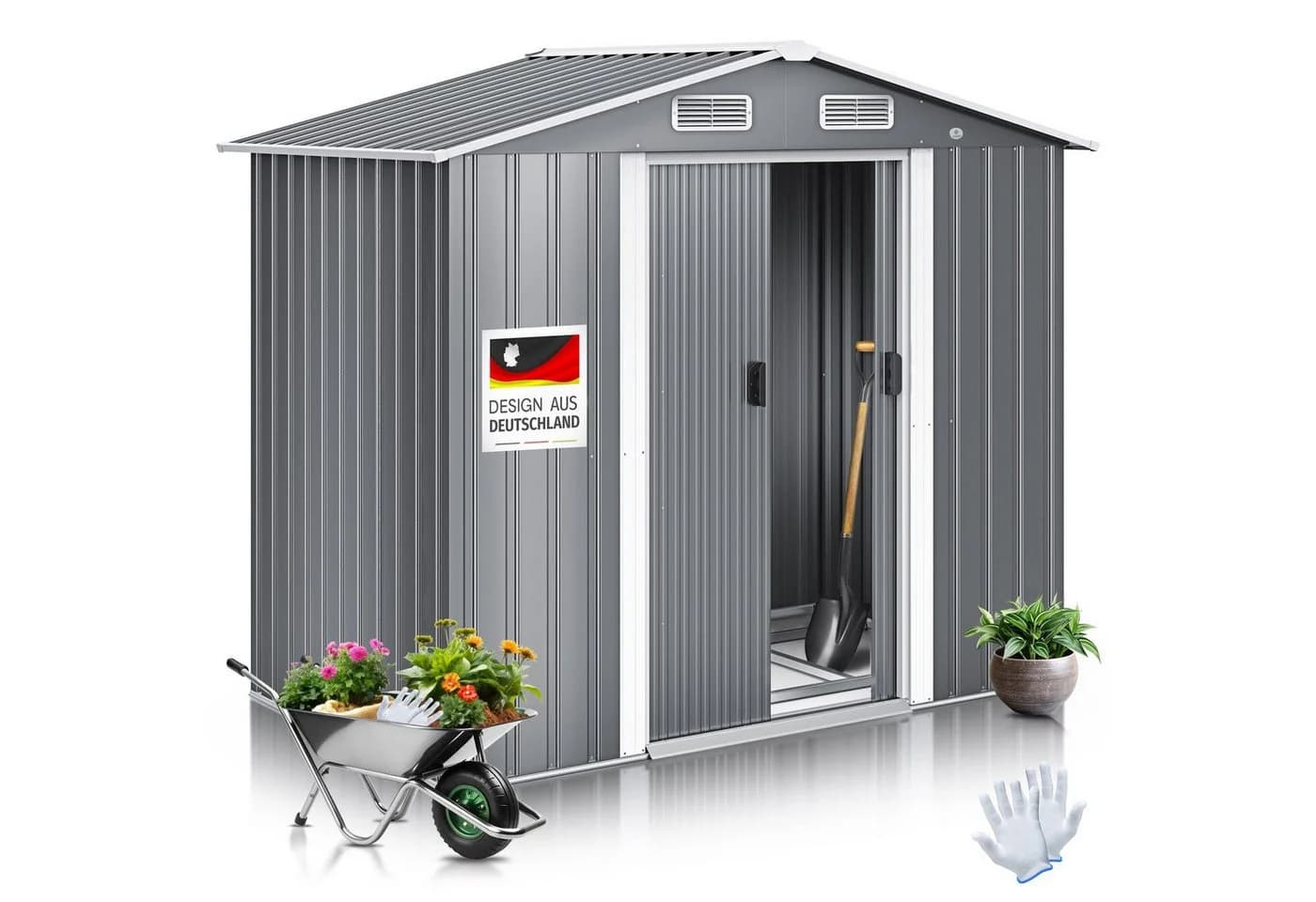 KESSER® XL Metall Gerätehaus 4,2m³ mit Fundament inkl. Arbeitshandschuhe - Bild 3