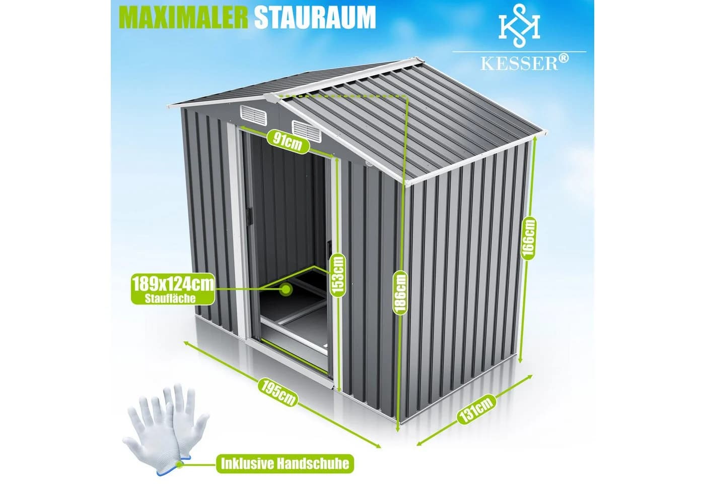 KESSER® XL Metall Gerätehaus 4,2m³ mit Fundament inkl. Arbeitshandschuhe - Bild 5