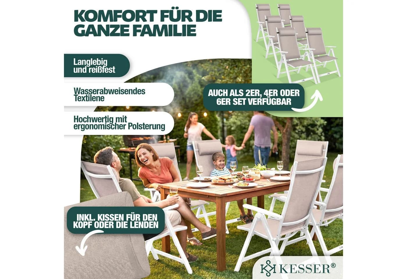 KESSER Gartenstuhl 4 St. Hochlehner Aluminium Klappstuhl