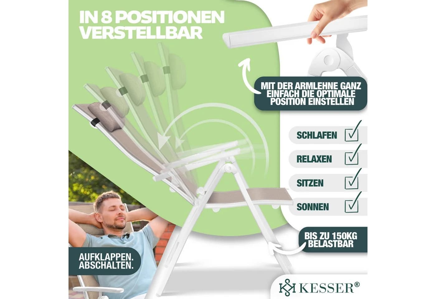 KESSER Gartenstuhl 4 St. Hochlehner Aluminium Klappstuhl - Bild 3