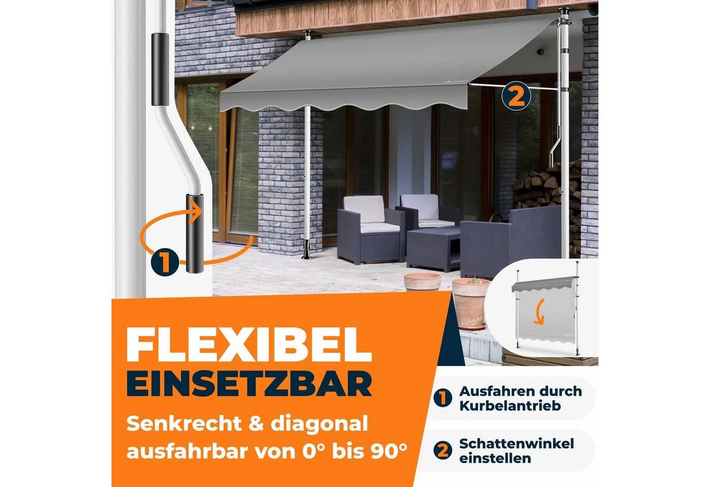 KESSER Klemmmarkise mit LED Grau UV-Schutz