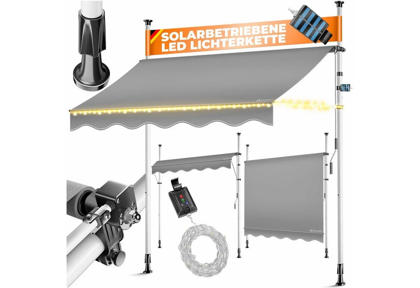 KESSER Klemmmarkise mit LED Grau UV-Schutz - Bild 2