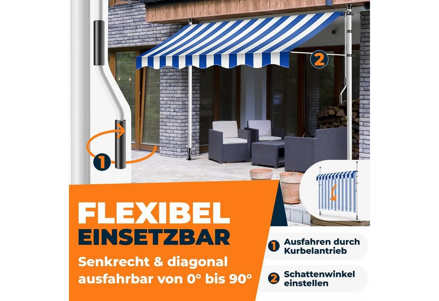 KESSER Klemmmarkise mit LED & Handkurbel