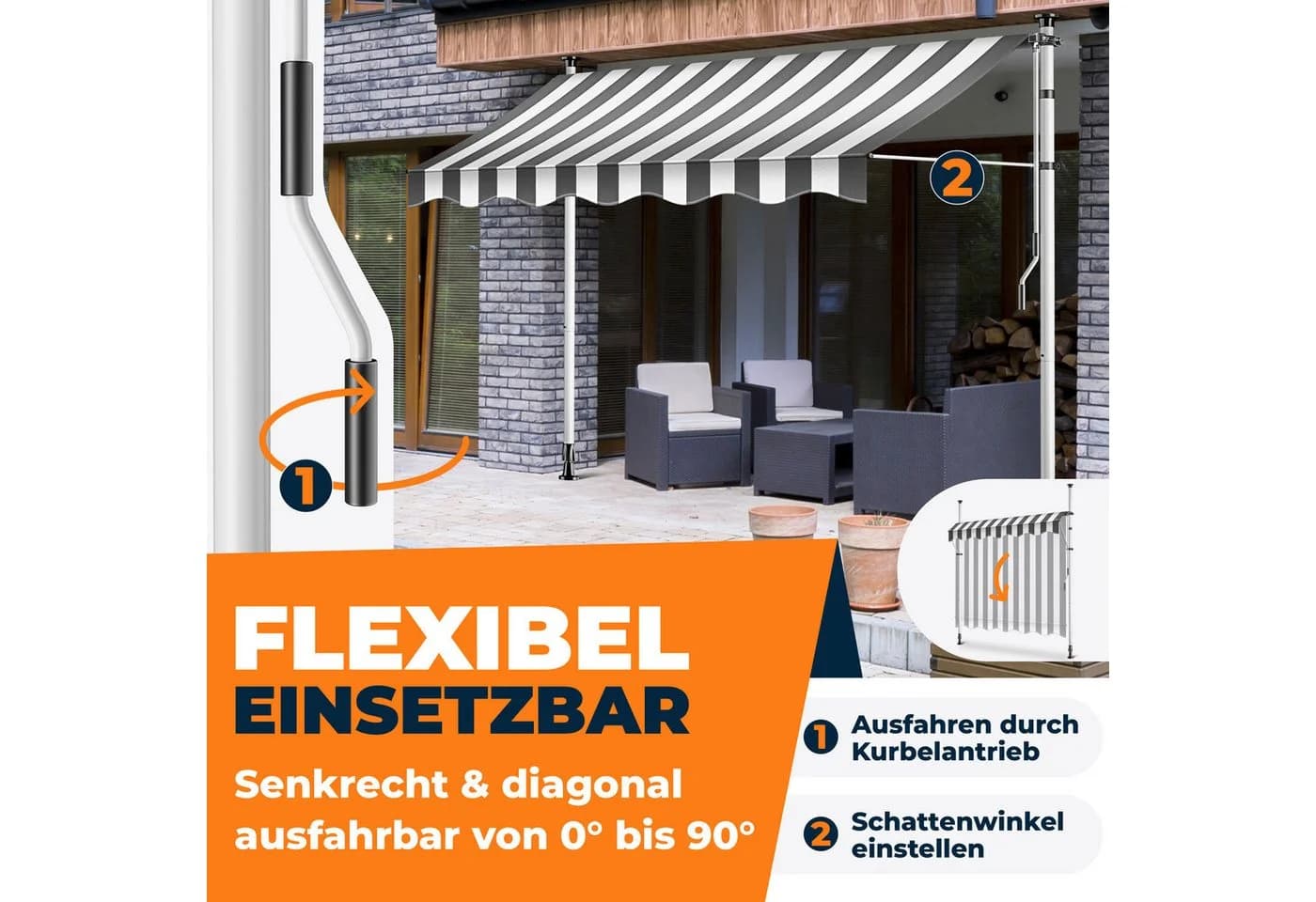 KESSER Klemmmarkise mit Handkurbel Balkon UV-beständig höhenverstellbar wasserabweisend - Bild 2