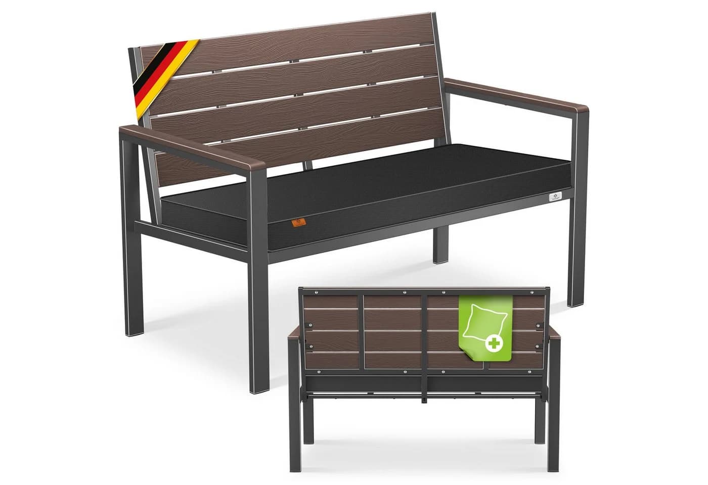 KESSER Gartenbank 2-Sitzer Braun Holzoptik mit Kissen - Bild 2